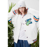 Unisex Jacket Spring and Autumn Embroidered Casual Jacket Men's and Women's Couple's Tops White Baseball Jacket